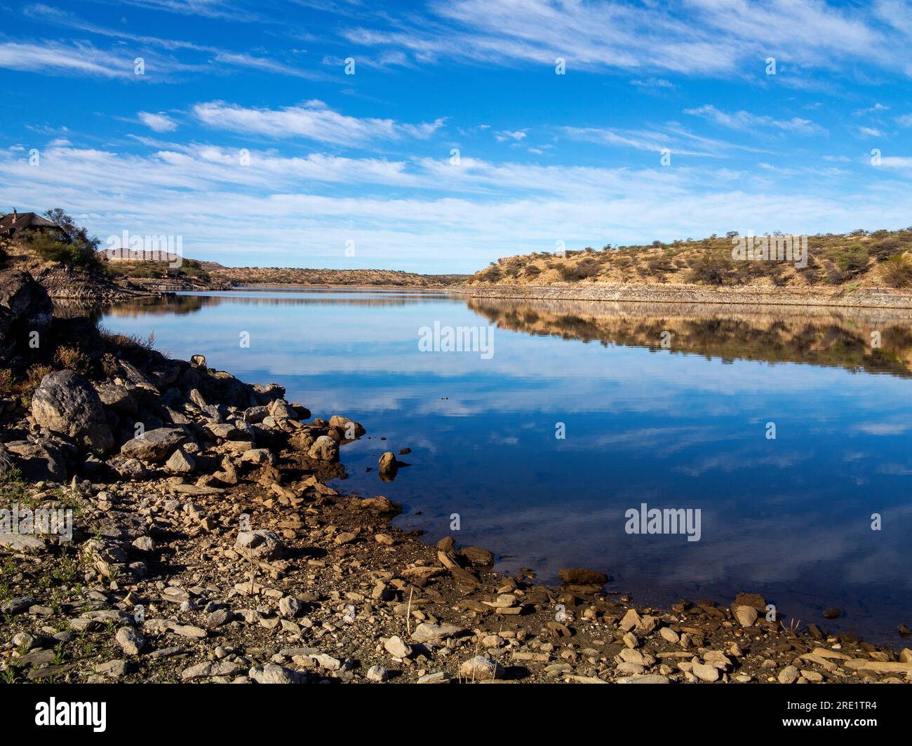 Beautiful Lake Oanob Resort, Namibia Stock Photo