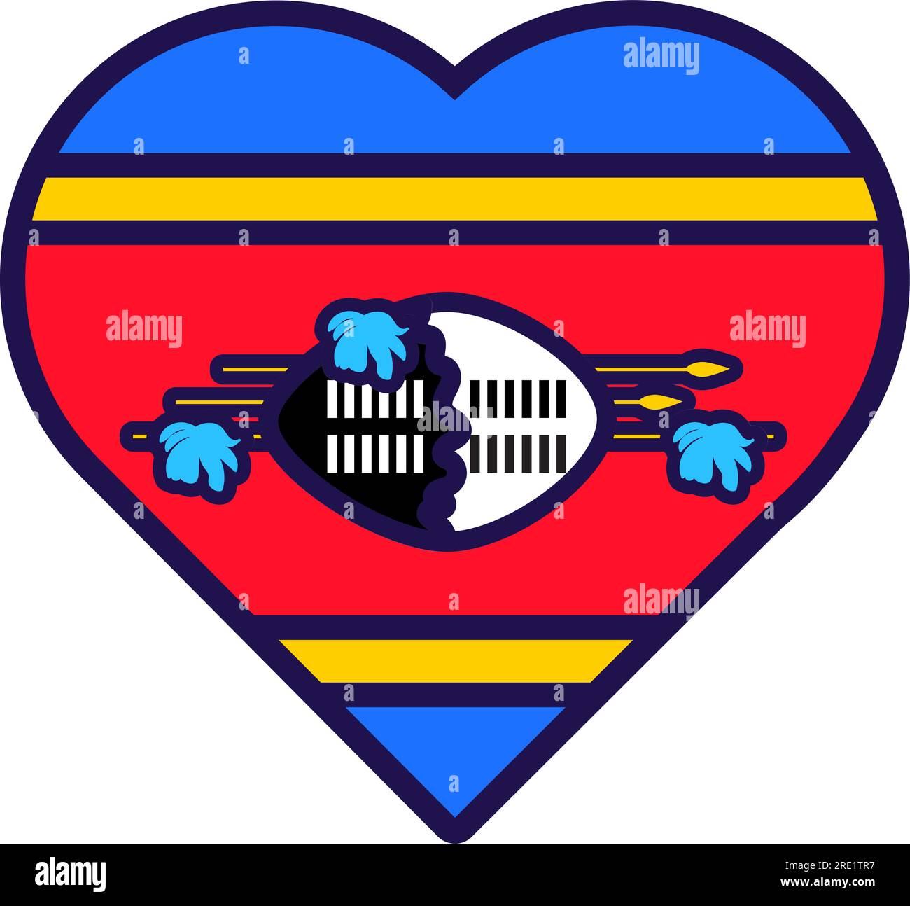 Patriot heart in national Swaziland flag colors. Festive element, attributes of Swaziland Independence Day. Cartoon vector icon in national colors of Stock Vector