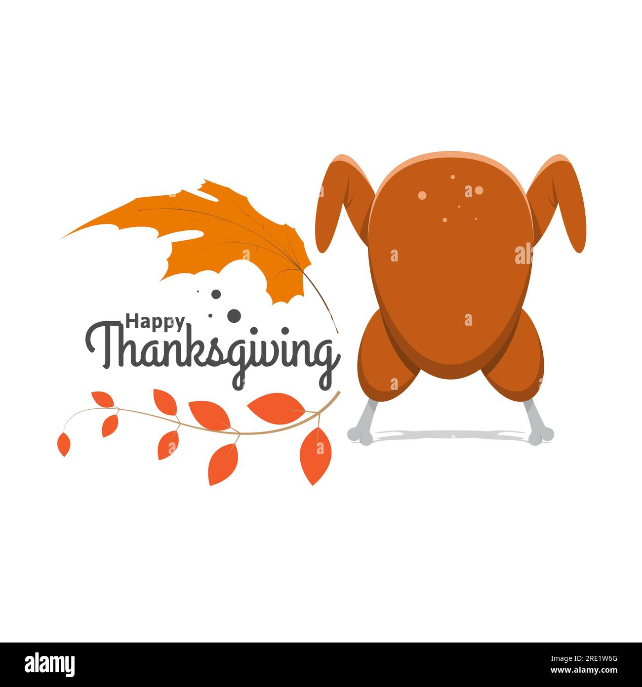 happy thanks giving background with roasted turkey and leaves. suitable for banner, greeting card, poster, etc. vector illustration Stock Vector
