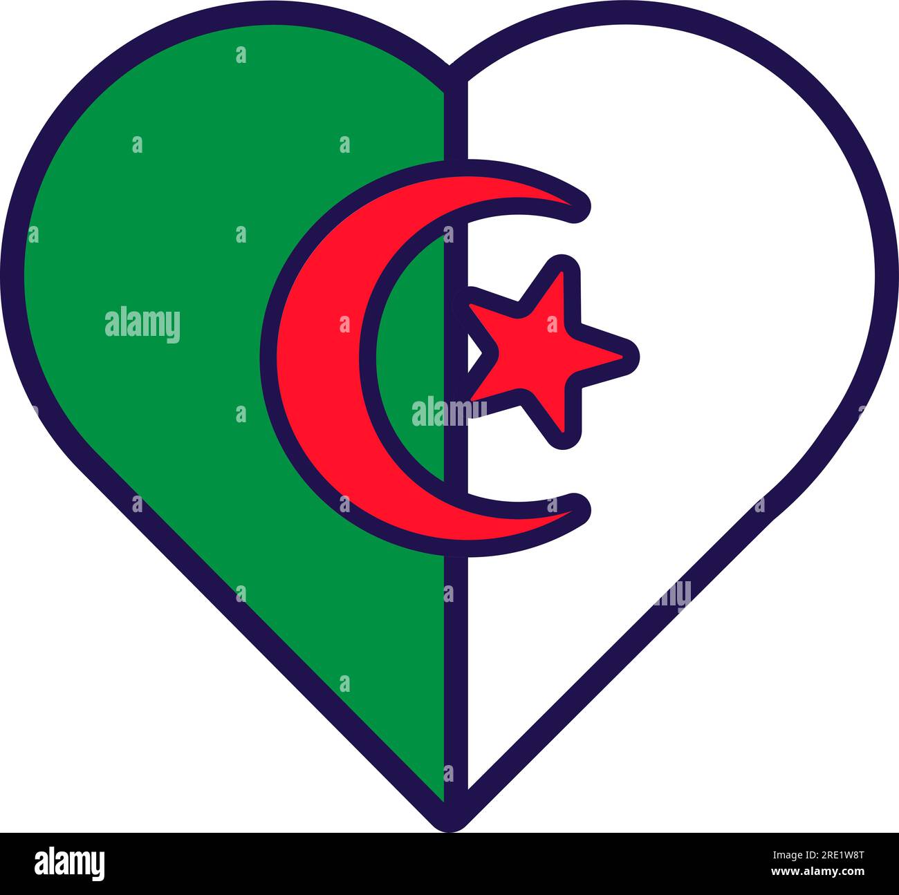 Patriot heart in national Algeria flag colors. Festive element, attributes of Algeria Independence Day. Cartoon vector icon in national colors of coun Stock Vector