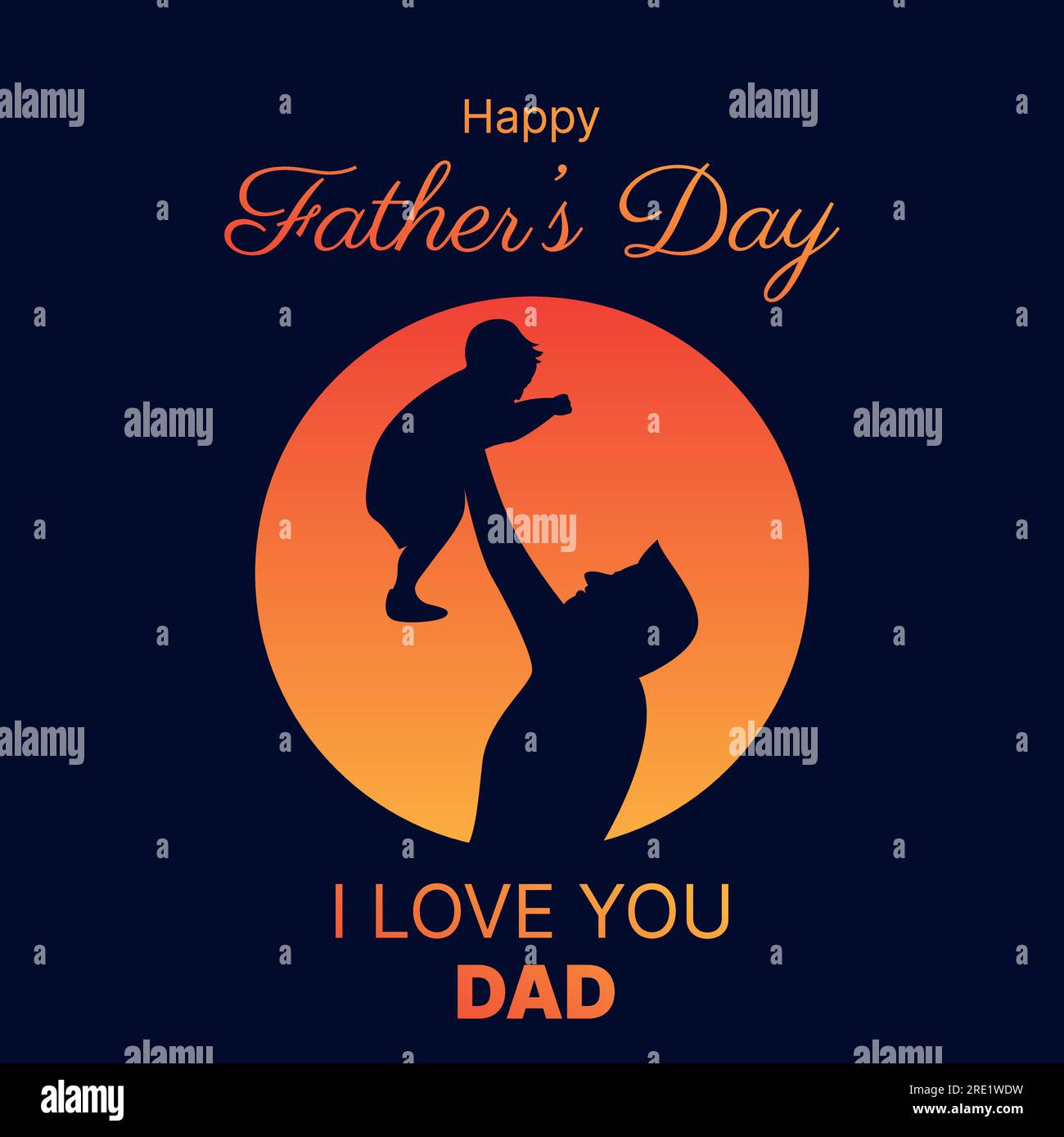 Father's Day Greeting Card Design With Silhouette Of Father And Son 