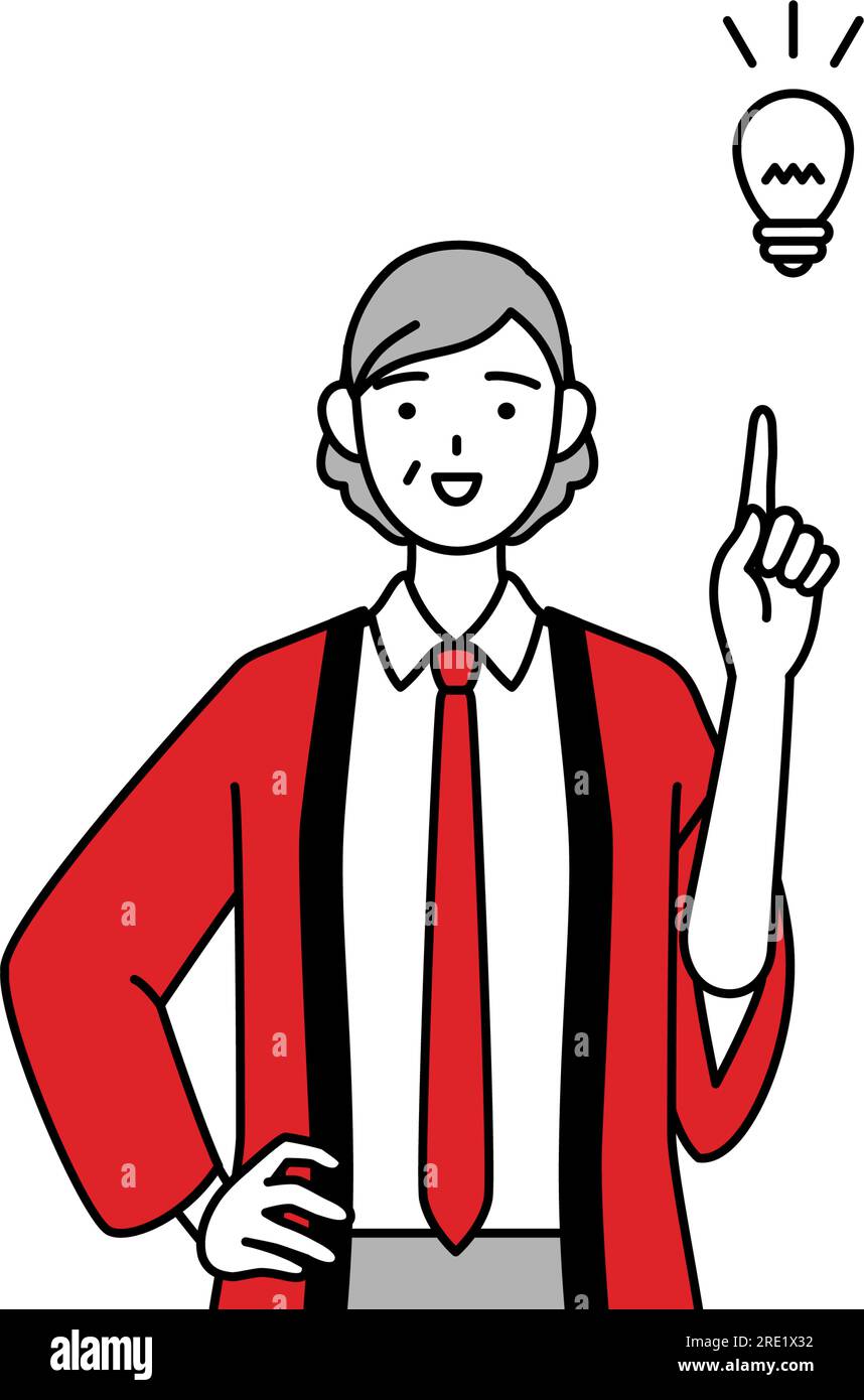 Senior woman wearing a red happi coat coming up with an idea, Vector ...