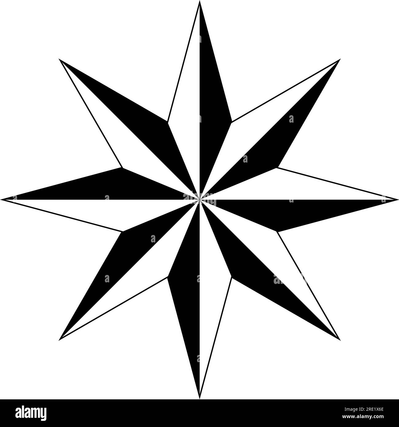 Wind rose or Compass rose vector with eight directions. Isolated background. Marine, nautical or trekking navigation symbol or for including in a map. Stock Vector