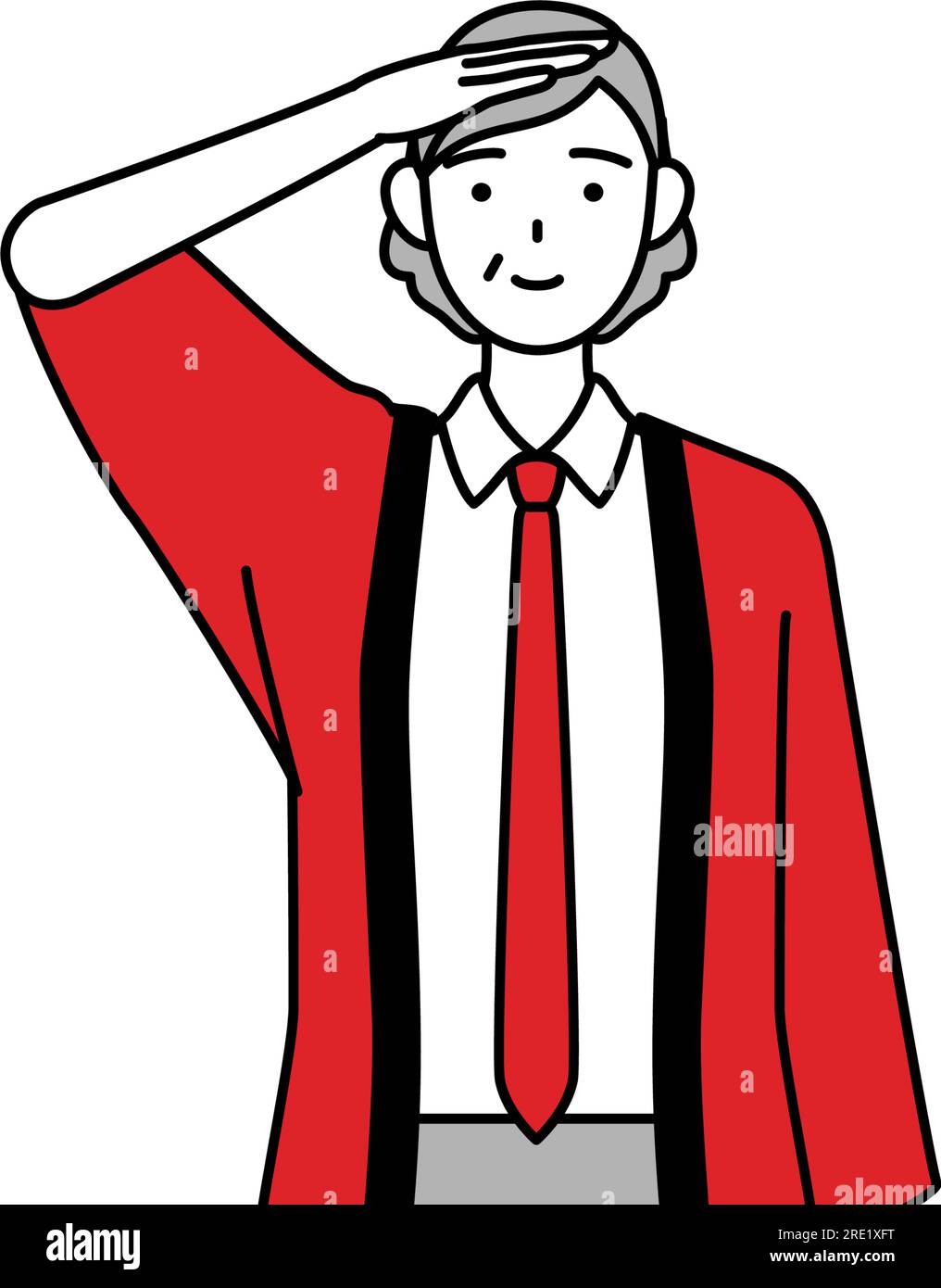 Senior woman wearing a red happi coat making a salute, Vector ...