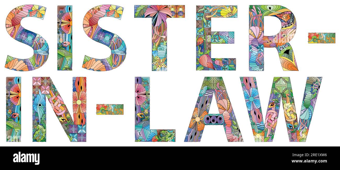 Handpainted art design. Hand drawn illustration word Sisterinlaw for tshirt and other