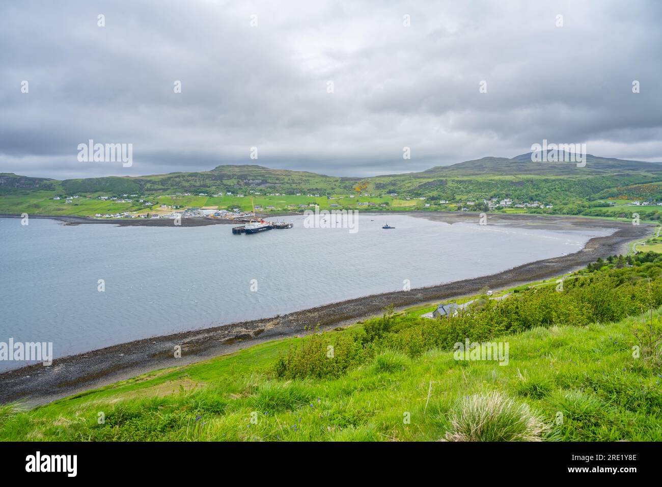 Looking down on the ferry terminal at Uig Isle of Skye Stock Photo