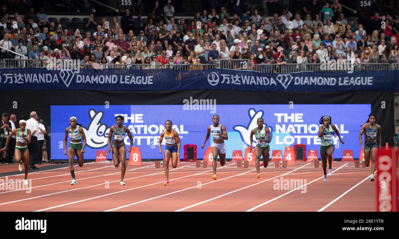 Women’s 100m final at the Wanda Diamond League London Event, London