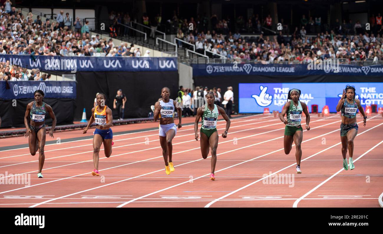 Women’s 100m final at the Wanda Diamond League London Event, London