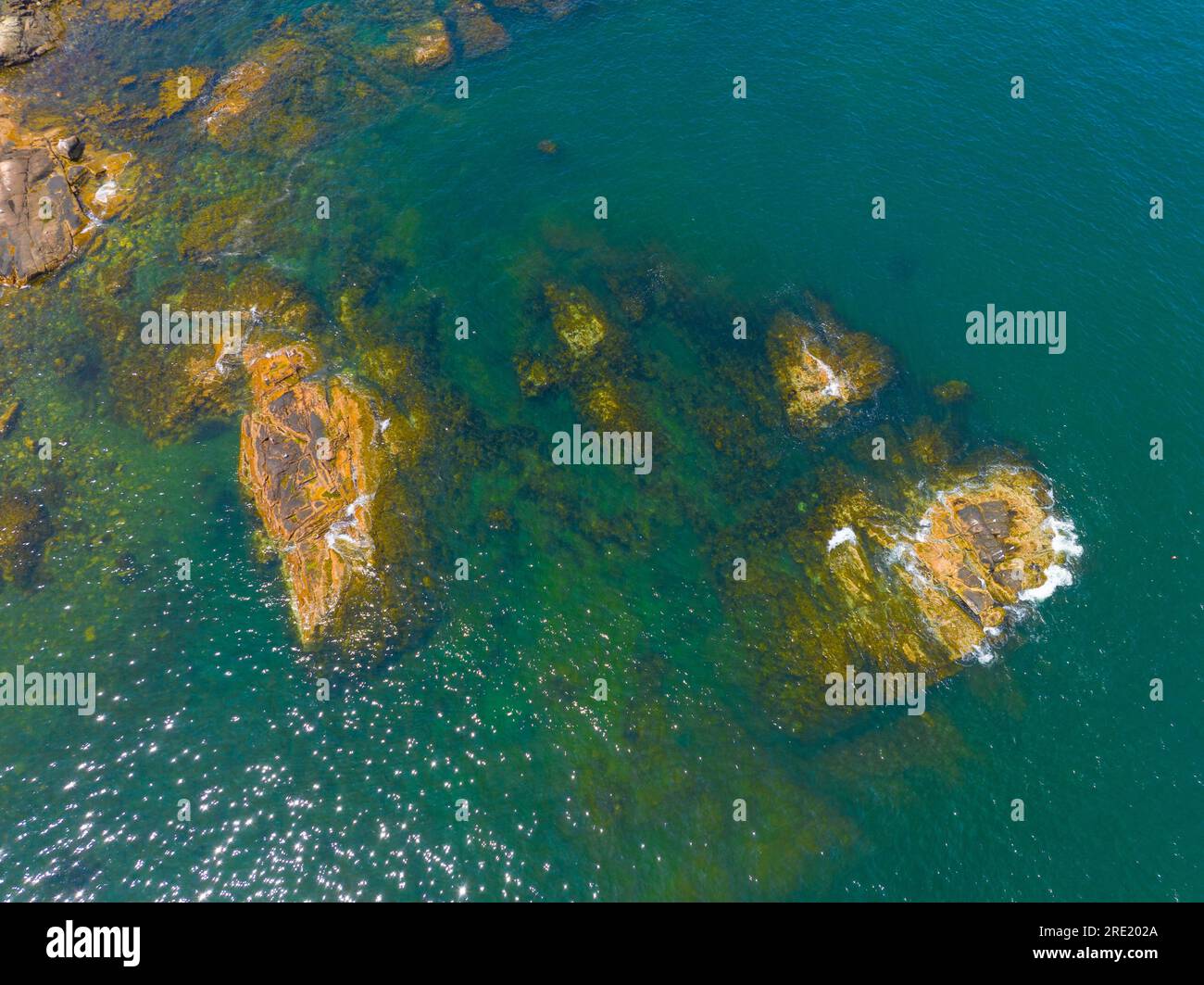 Well Rock and rocky coast at Minot Beach aerial view in village of ...