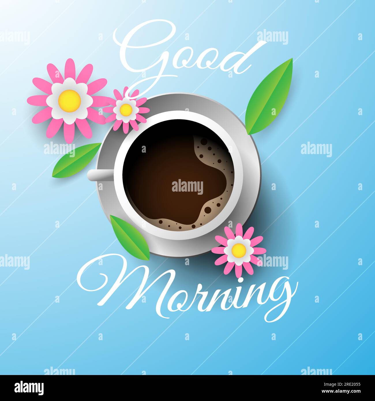 good morning vector design with coffee cup, flower and leaves. vector