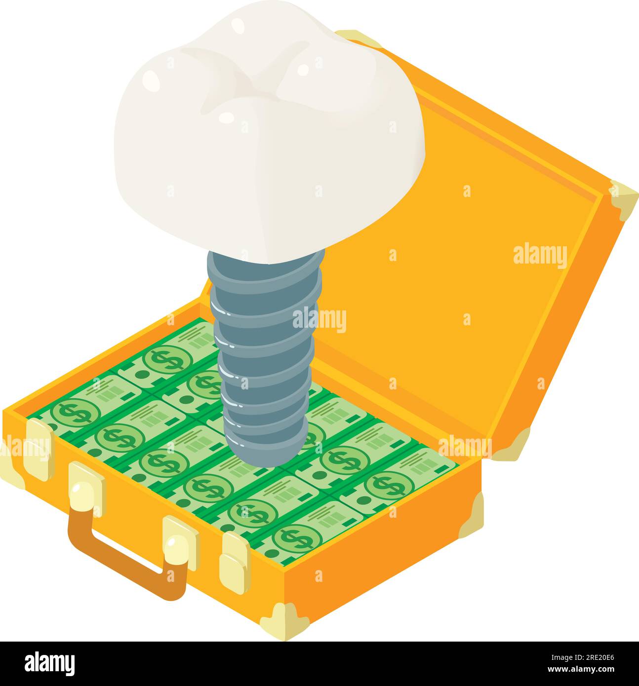 Tooth implantation icon isometric vector. Dental implant on dollar bill ...