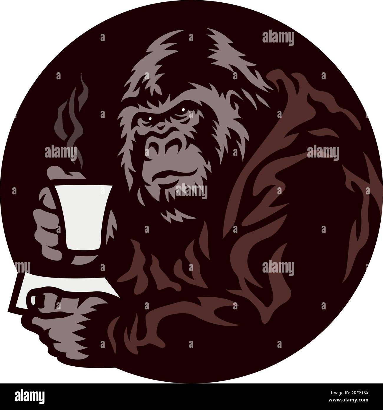 Big Gorilla Relaxing with a Cup of Morning Tea (Coffee) Stock Vector
