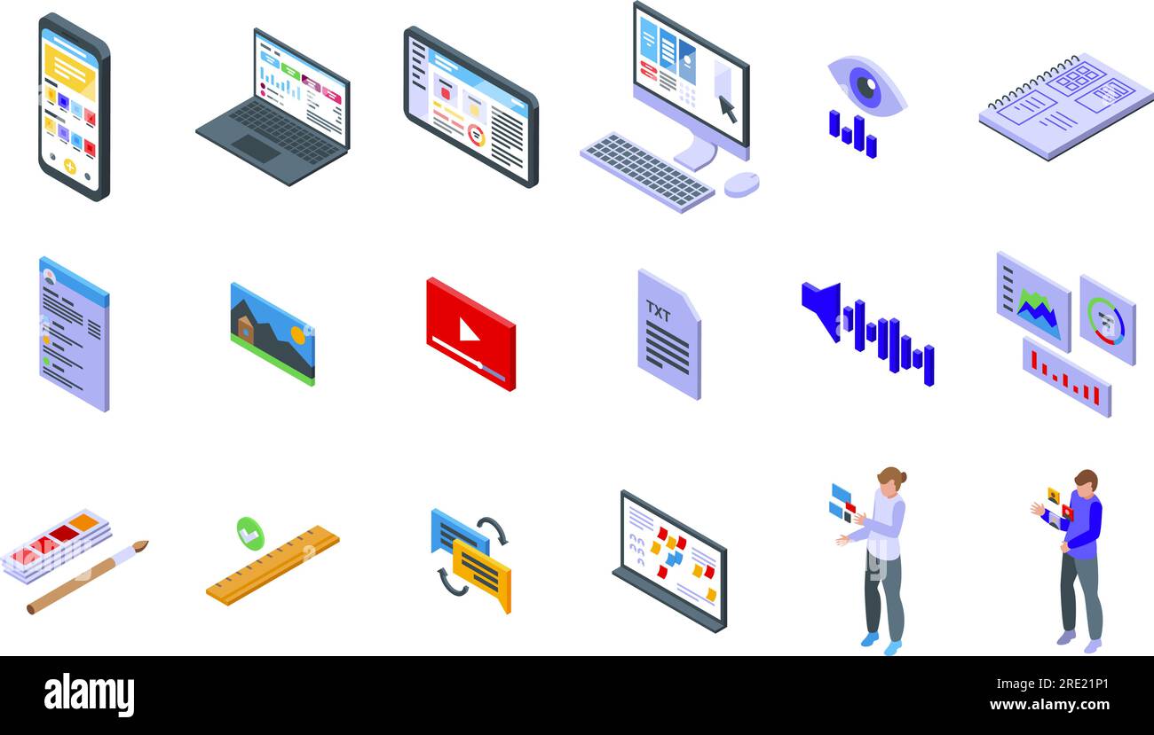 UX Designer icons set isometric vector. System ui. Computer user Stock ...