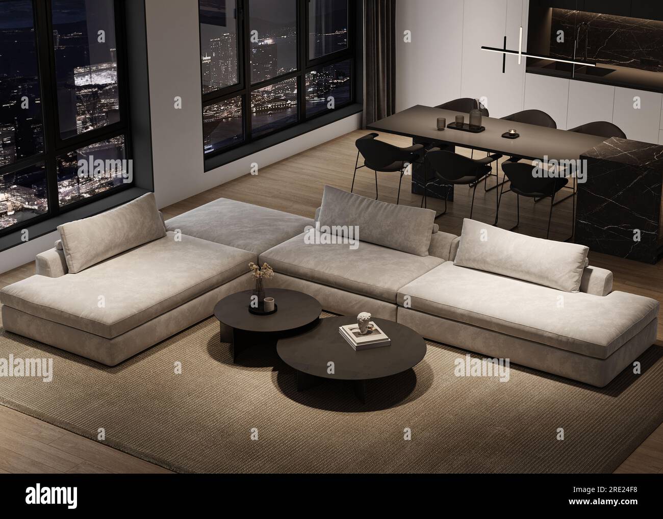 Picture Idea: Modern Grey Minimalism Interior Livingroom With Large Gray Modular Sofa
