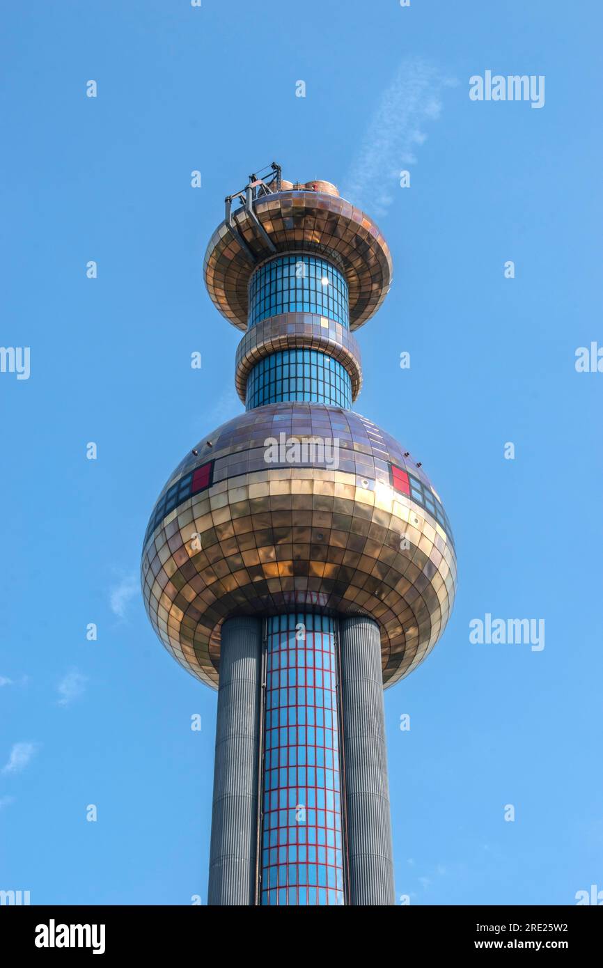 Vienna, Austria, 18 july 2023. The spittelau waste incineration factory hundertwassers iconic creation in vienna, blending art, sustainability, and fu Stock Photo