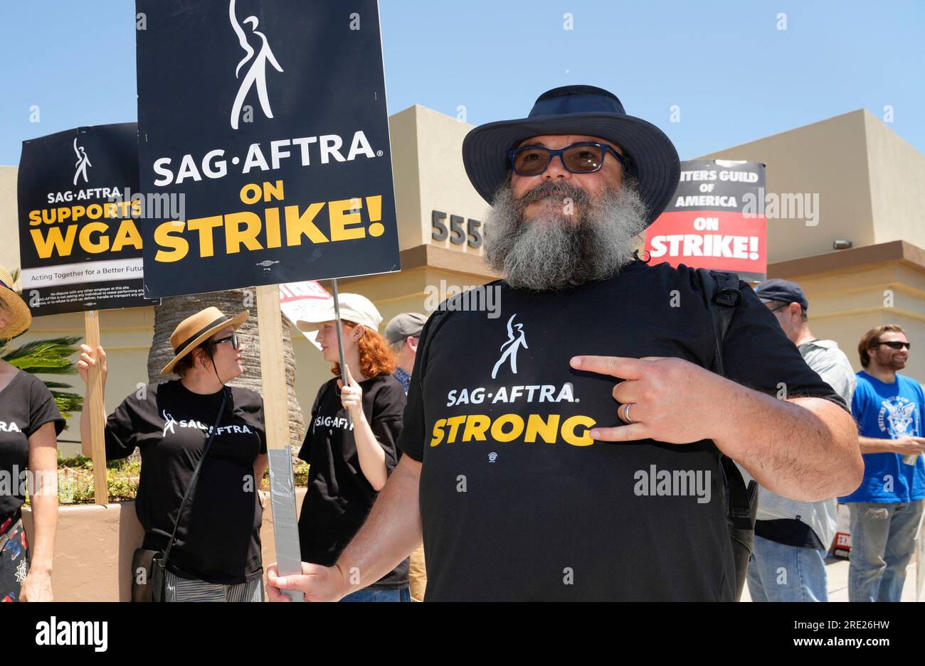 Jack Black barely recognisable on picket line with striking actors