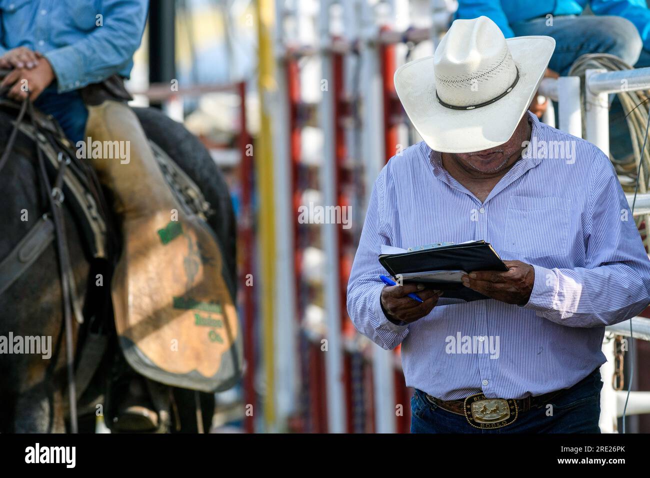Infield rodeo judges at the Neyaskweyahk Native Classic Indian Rodeo