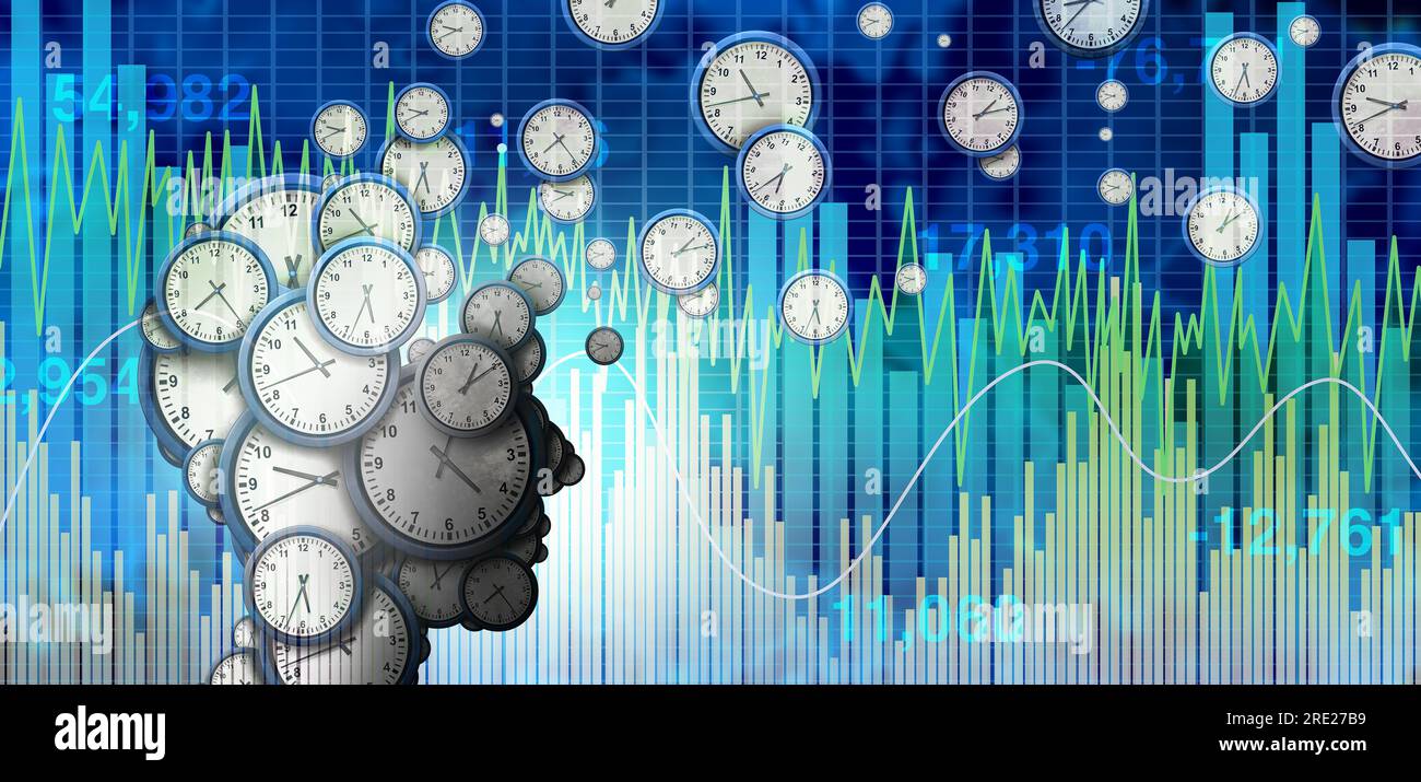 Market timing and Time the stock market for investing as a financial strategy for buying and selling stocks and investments to predict the future Stock Photo