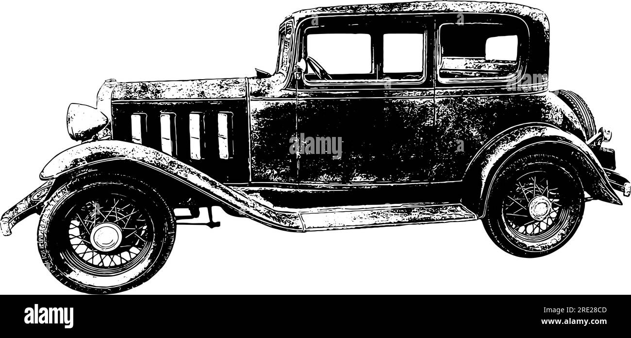 1930s vintage sedan automobile vector illustration in black isolated Stock Vector
