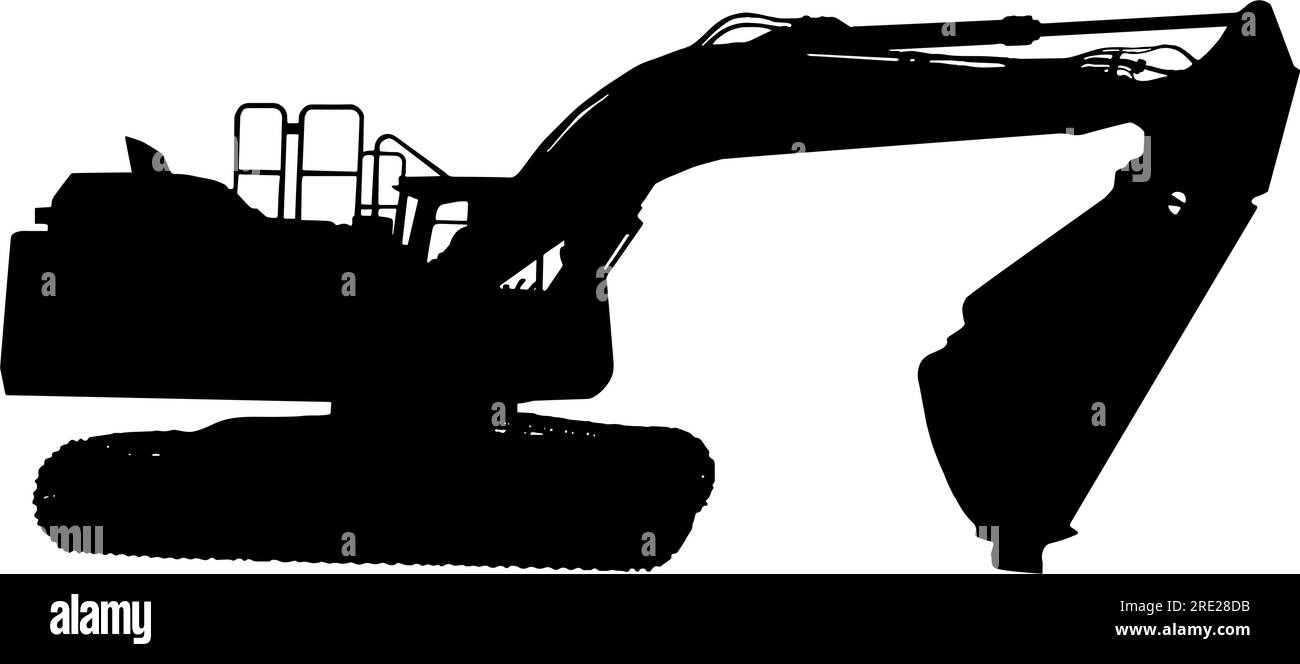 Silhouette of an Excavator Construction equipment in black, isolated Stock Vector