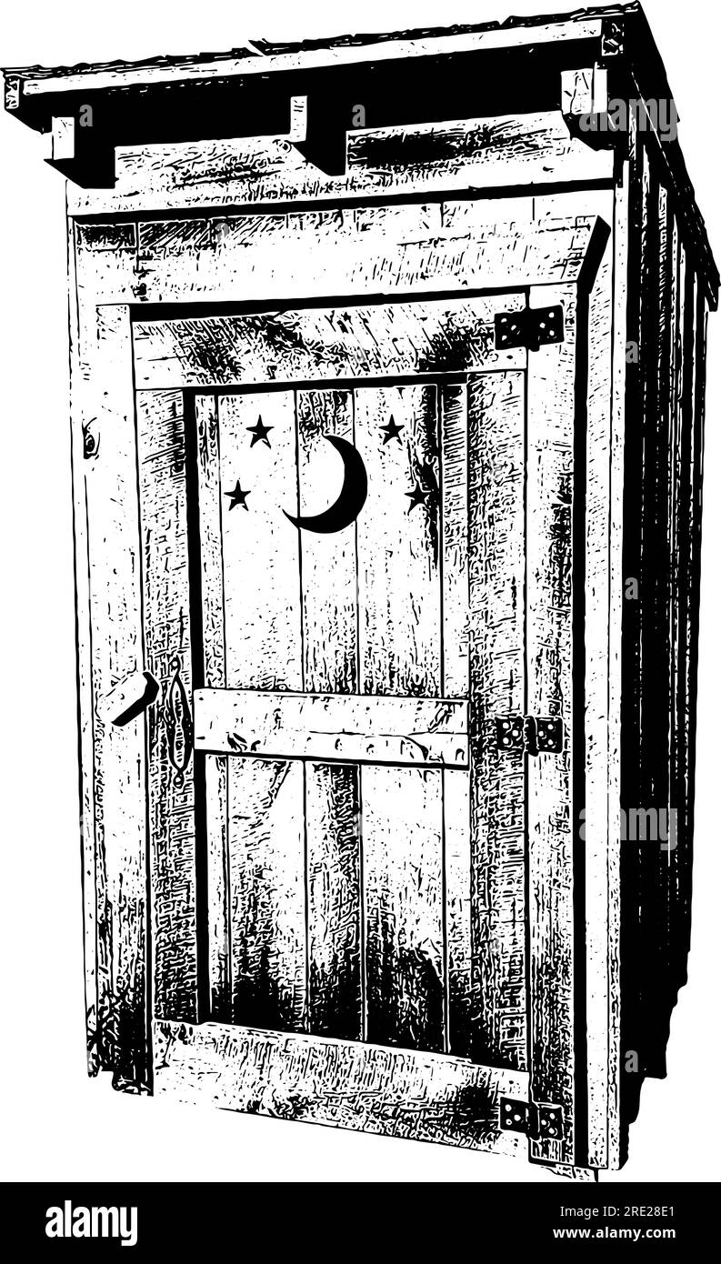 Wooden outhouse sketch illustration in black, isolated Stock Vector
