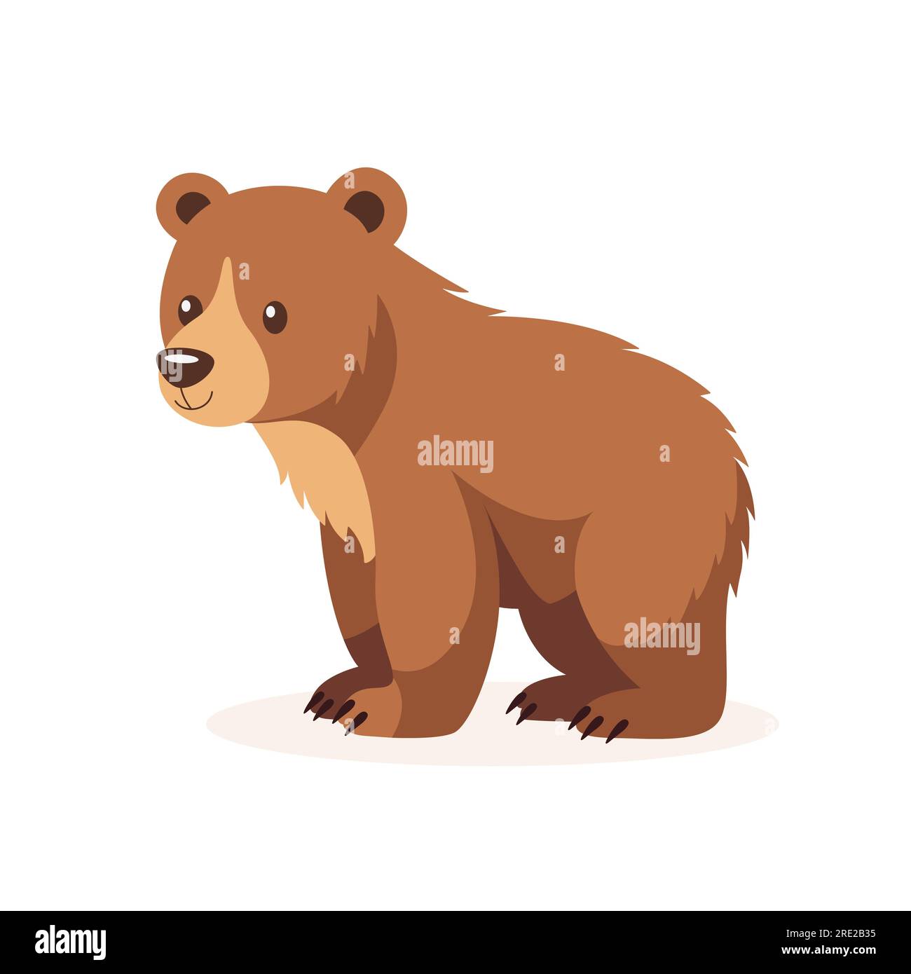 Flat Vector Cute Wild Animal - Grizzly Bear. Forest Cartoon Brown Smiling Bear in Side View. Woodland Animal Design Template Stock Vector