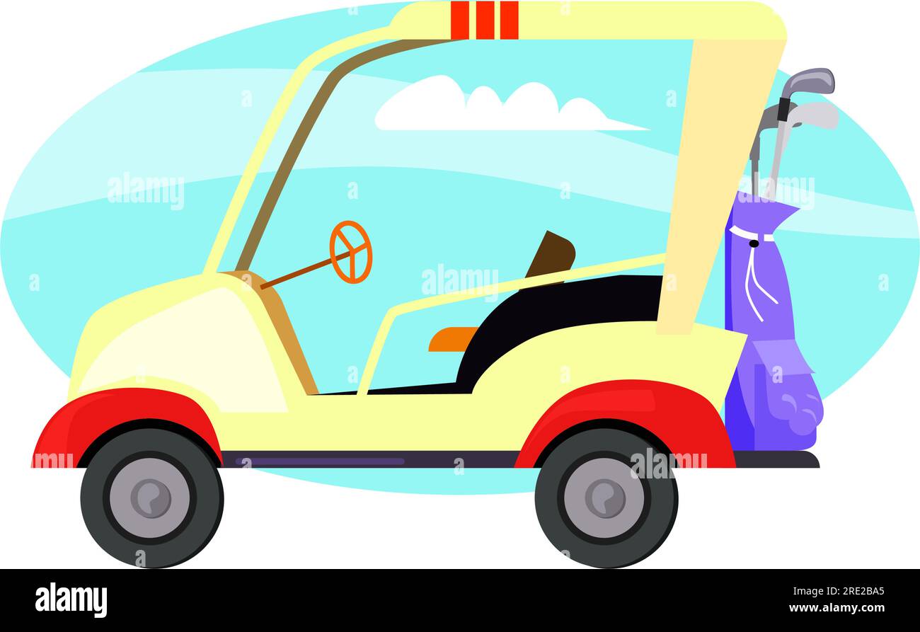 Golf car with clubs against blue sky vector Stock Vector