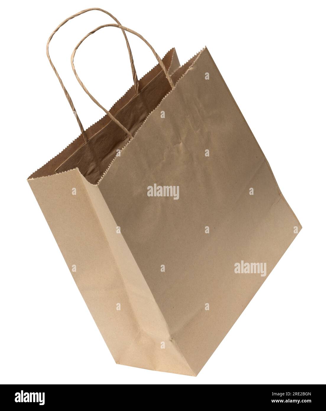 Large disposable brown kraft paper bag with handles isolated on white