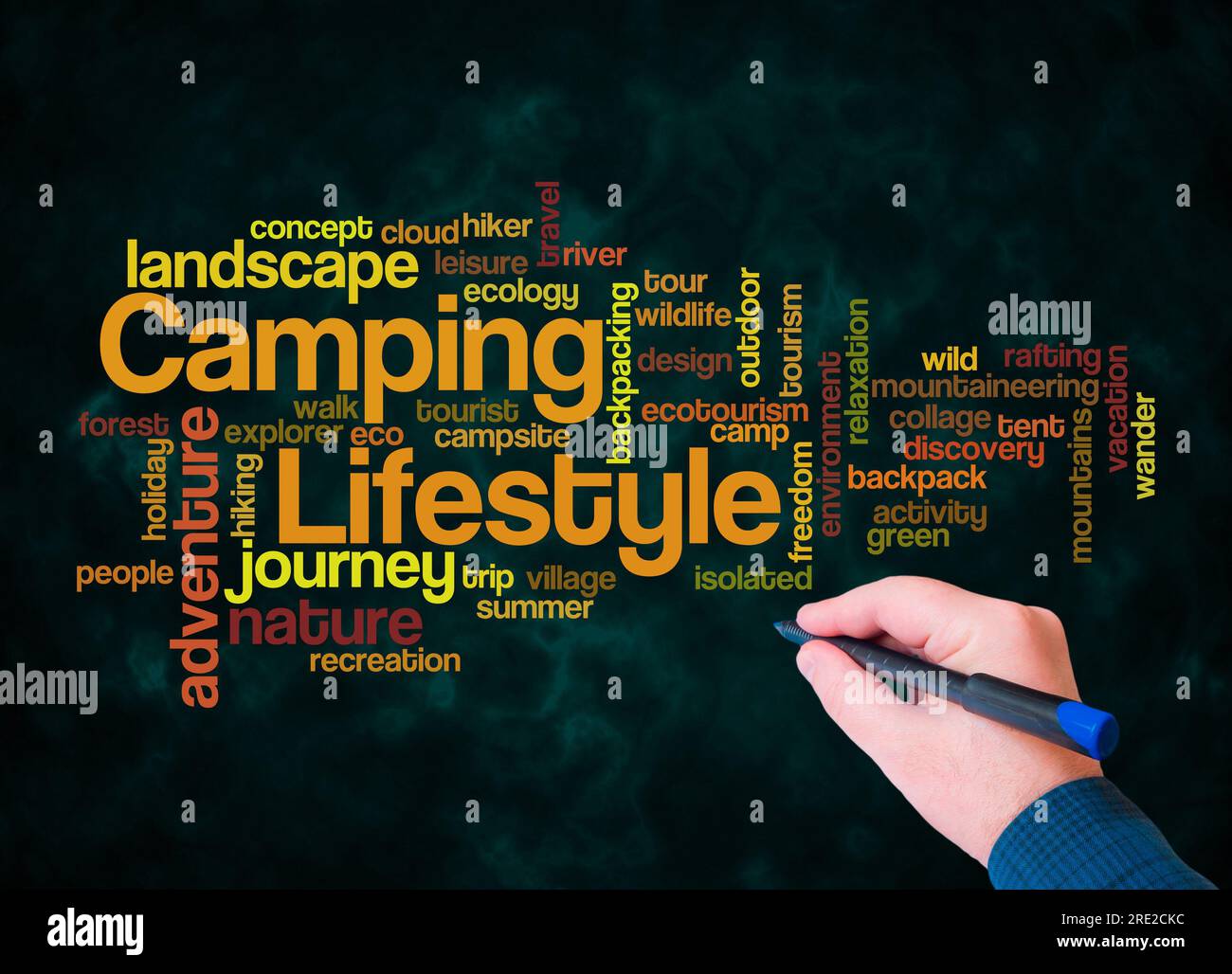 Word Cloud with CAMPING LIFESTYLE concept create with text only. Stock Photo