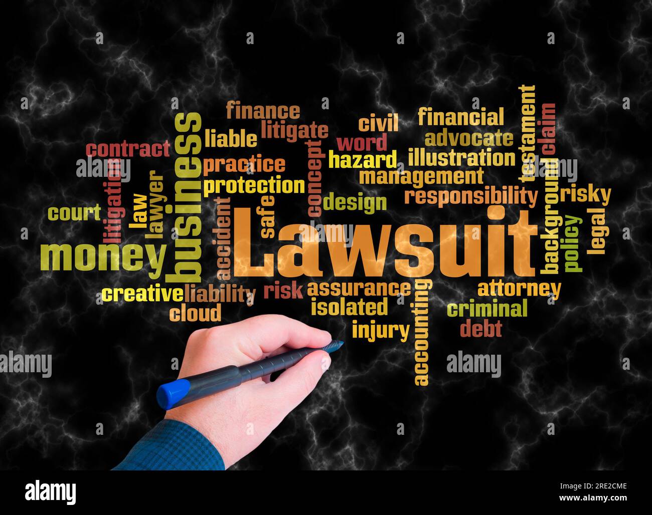 Word Cloud with LAWSUIT concept create with text only. Stock Photo