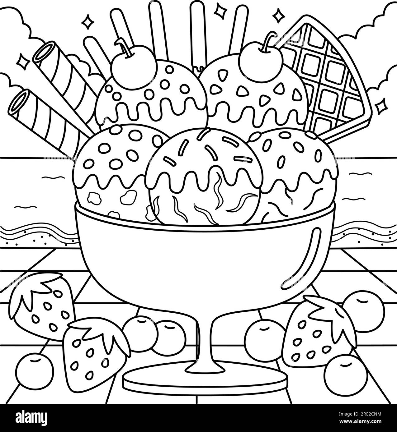 Ice Cream on the Beach Summer Coloring Page Stock Vector Image & Art
