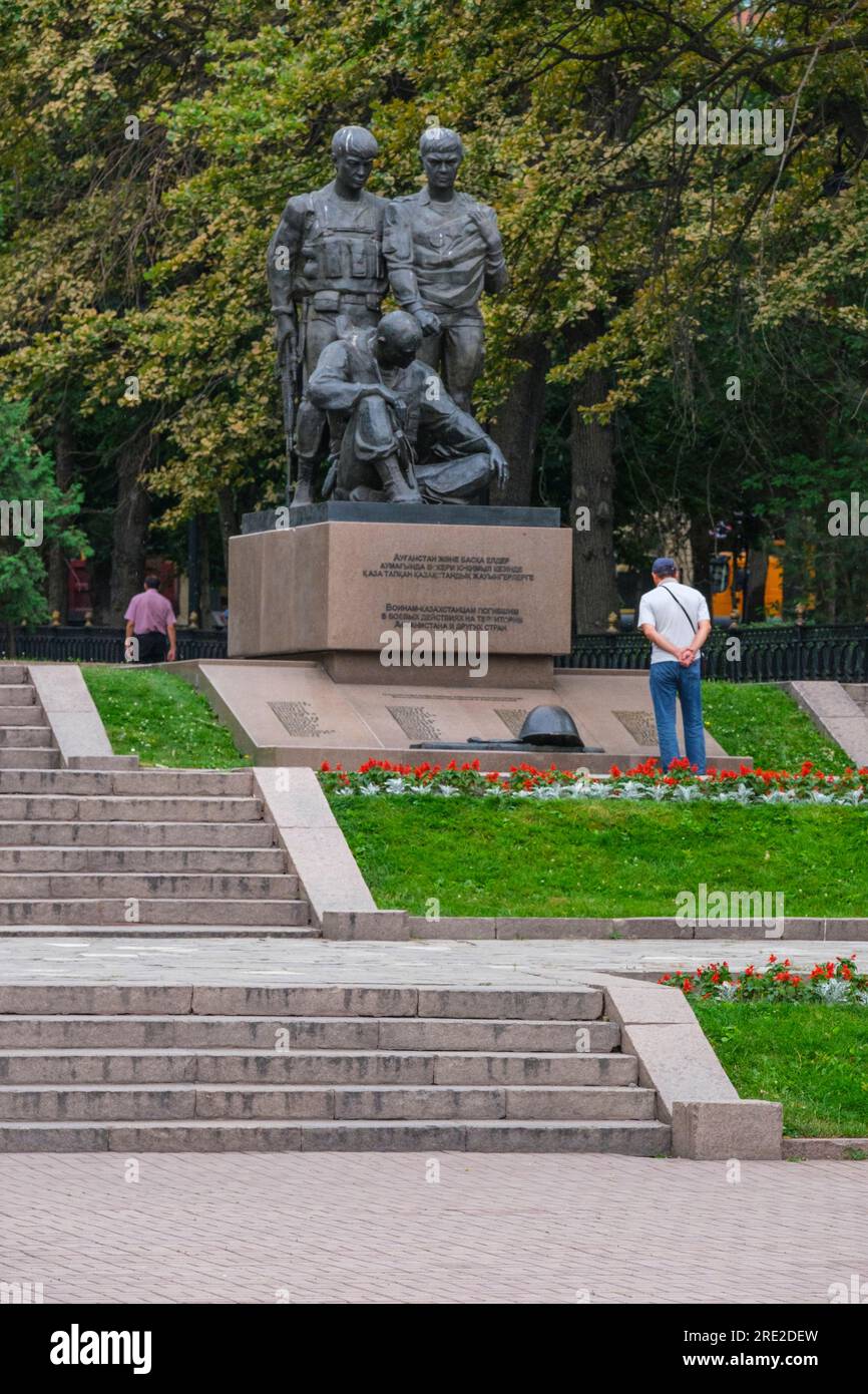 Kazakhstan, Almaty. Monument to Kazakh War Dead, including Afghanistan War. Panfilov Guardsmen Park. Stock Photo