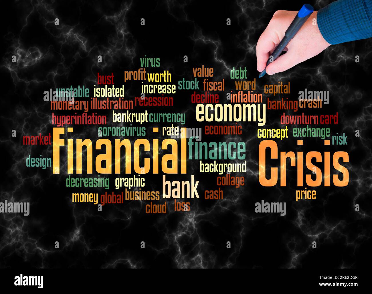 Word Cloud with FINANCIAL CRISIS concept, create with text only. Stock Photo