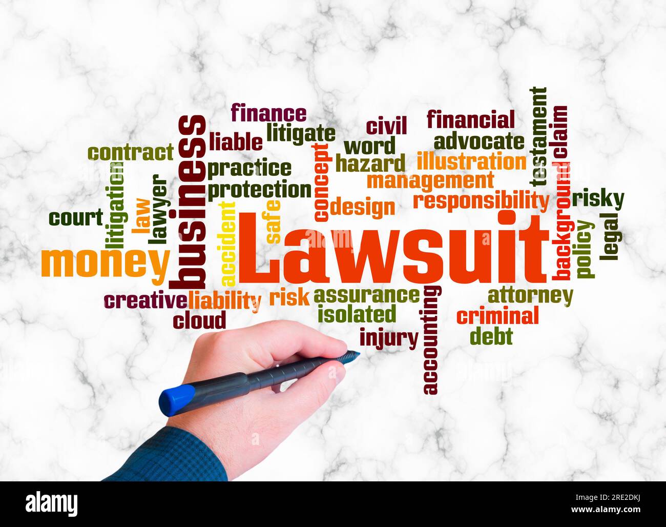 Word Cloud with LAWSUIT concept create with text only. Stock Photo