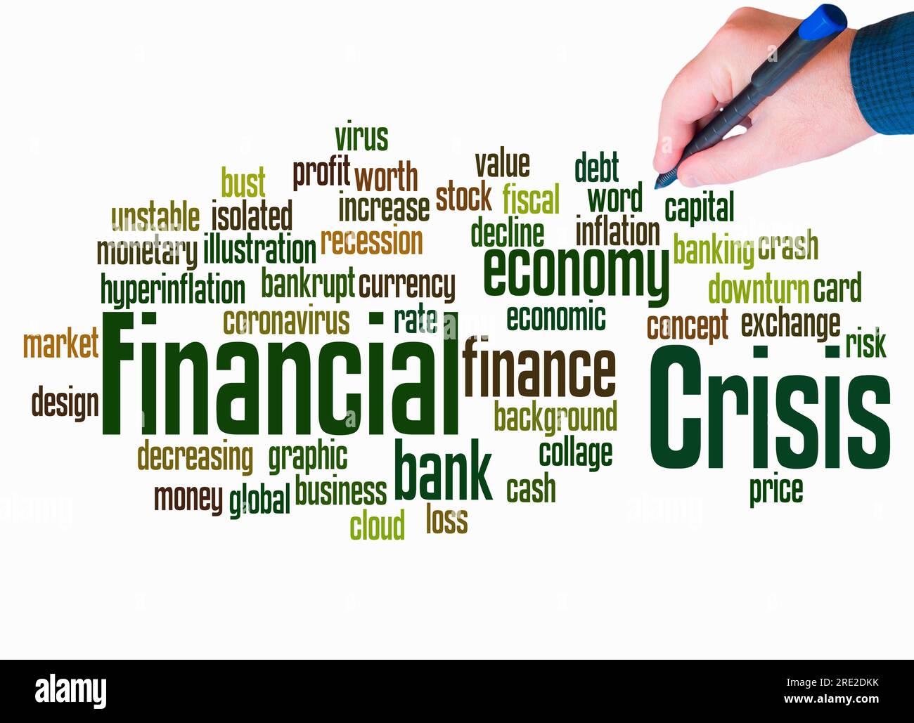 Word Cloud with FINANCIAL CRISIS concept, create with text only. Stock Photo
