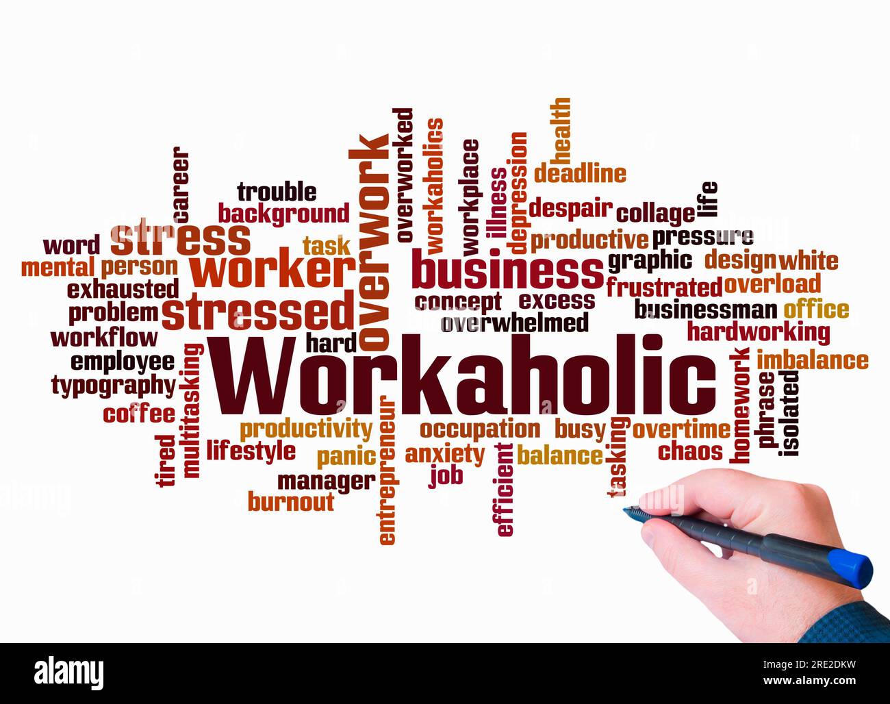 Word Cloud with WORKAHOLIC concept create with text only. Stock Photo
