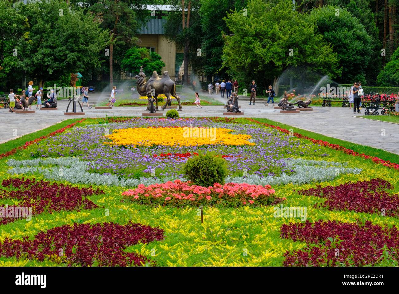 Kazakhstan, Almaty. Flower Bed at Entrance to Central Park for Culture