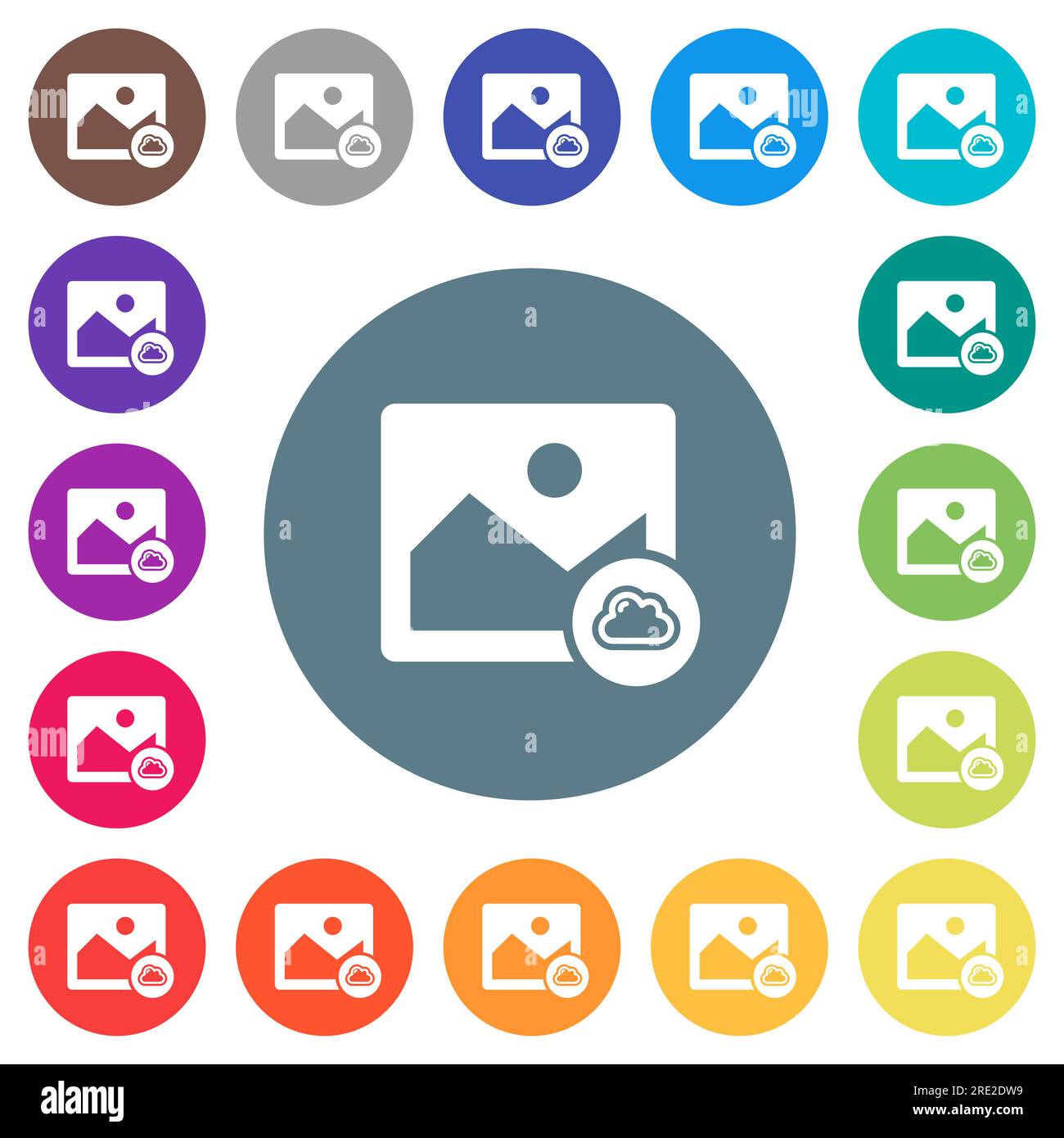 Cloud image flat white icons on round color backgrounds. 17 background ...