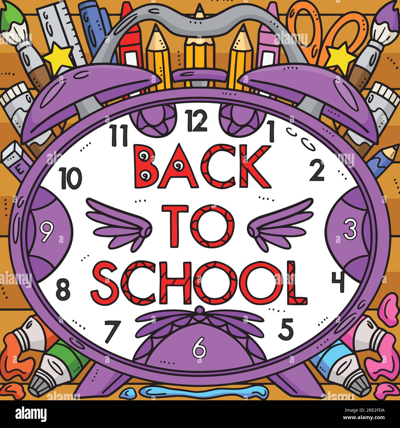 Back to School Alarm Clock Colored Cartoon Stock Vector