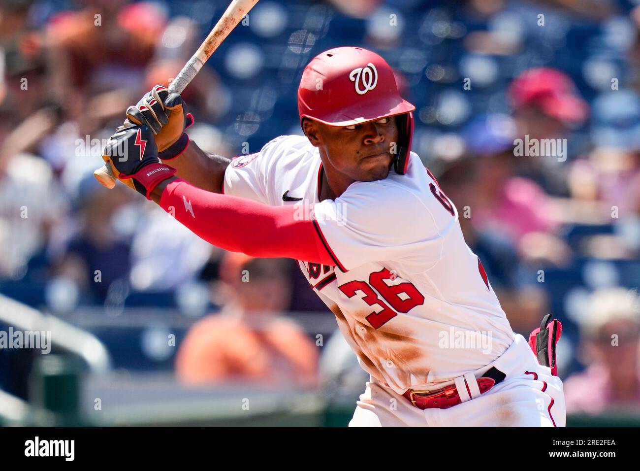 Washington Nationals left fielder Stone Garrett (36) in the third inning of  a baseball game Saturday, April 8, 2023, in Denver. (AP Photo/David  Zalubowski Stock Photo - Alamy