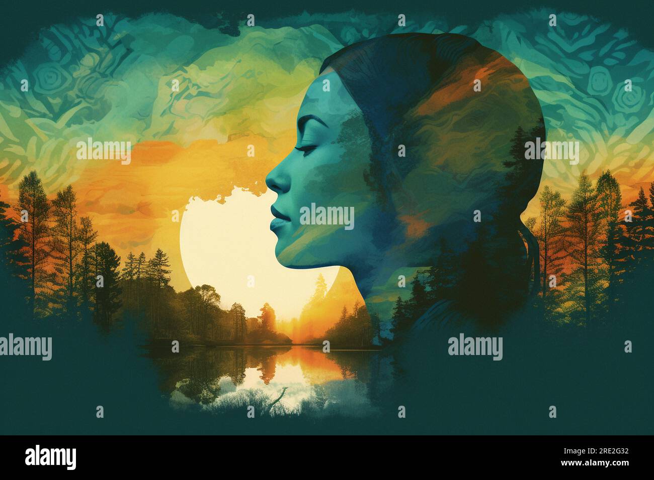 A surreal portrait of a woman, created with double exposure and ...