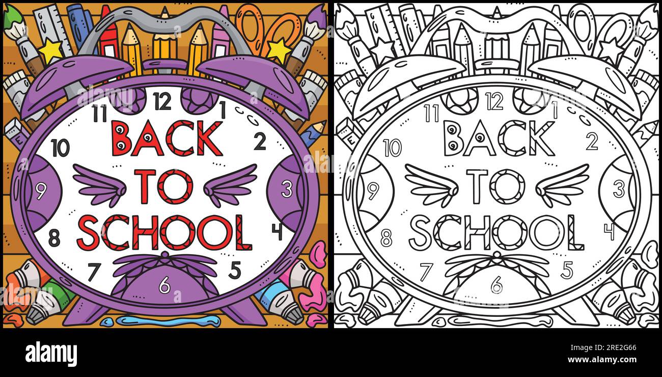Back To School Alarm Clock Coloring Illustration Stock Vector Image ...