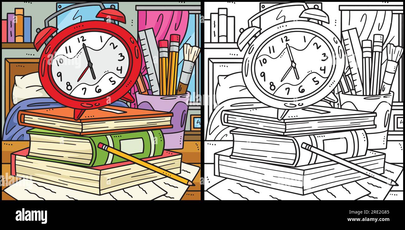 Back To School Alarm Clock and Books Illustration Stock Vector Image ...