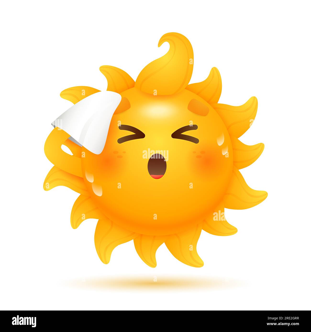 Cartoon sun moping its forehead illustration Stock Vector
