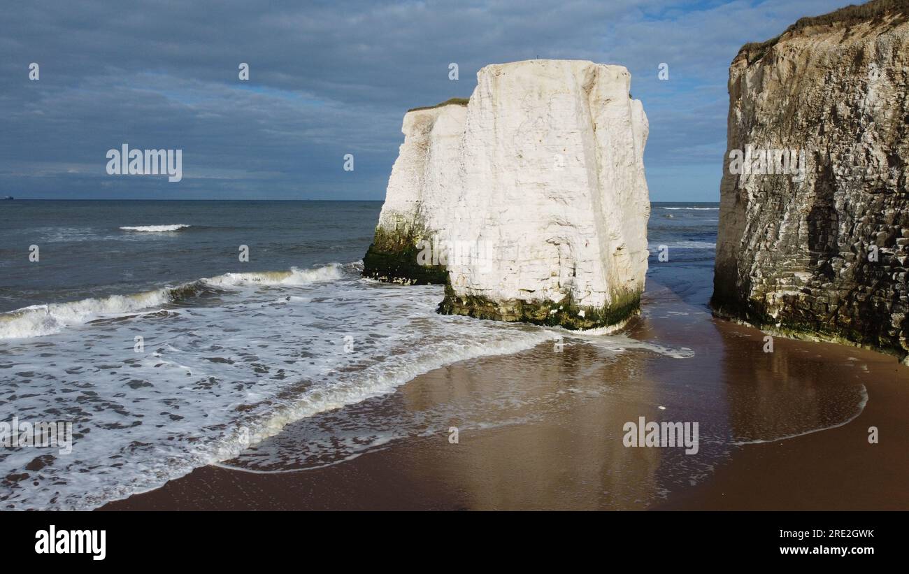 Botany Bay, Kingsgate, UK; White cliffs and high tide at Botany Bay
