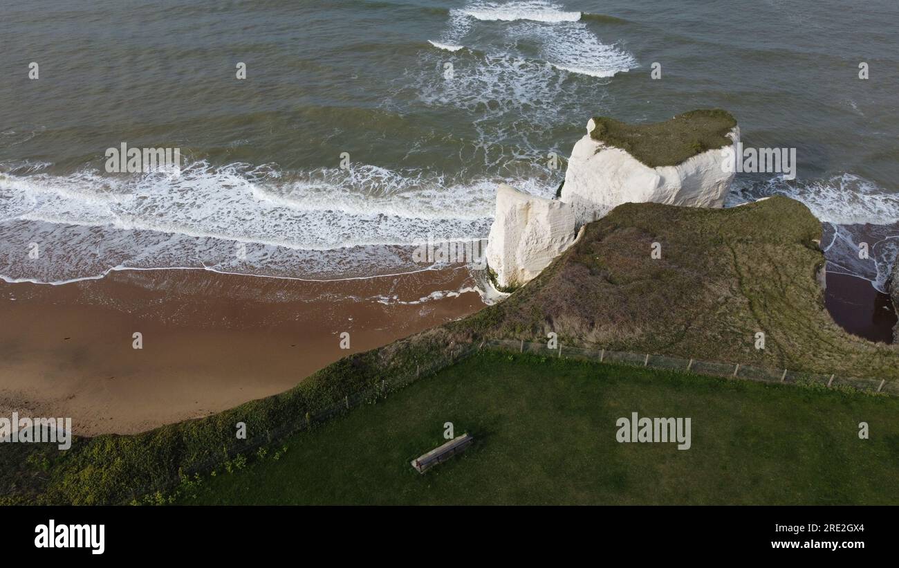 Botany Bay, Kingsgate, UK; White cliffs and high tide at Botany Bay