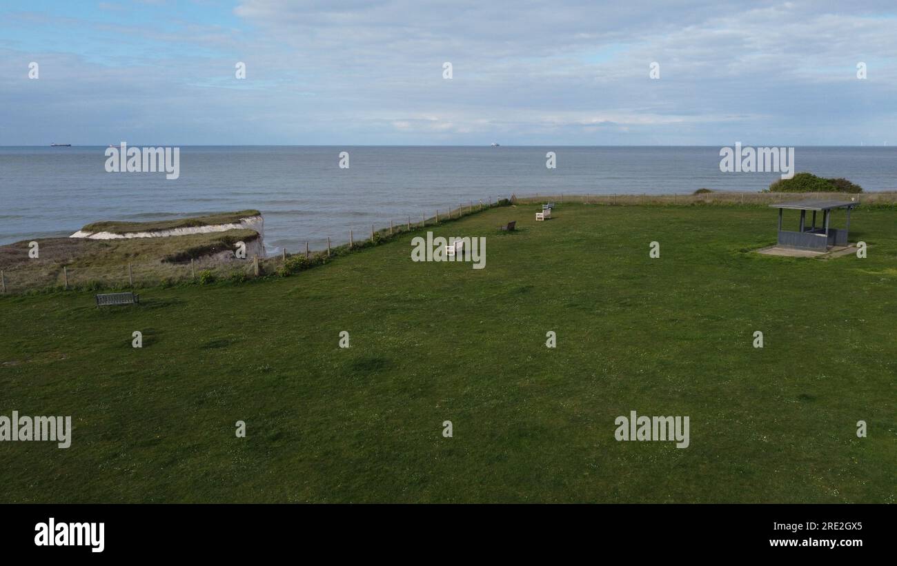 Botany Bay, Kingsgate, UK; White cliffs and high tide at Botany Bay