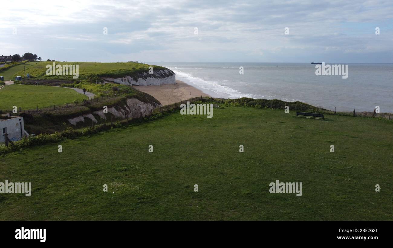 Botany Bay, Kingsgate, UK; White cliffs and high tide at Botany Bay