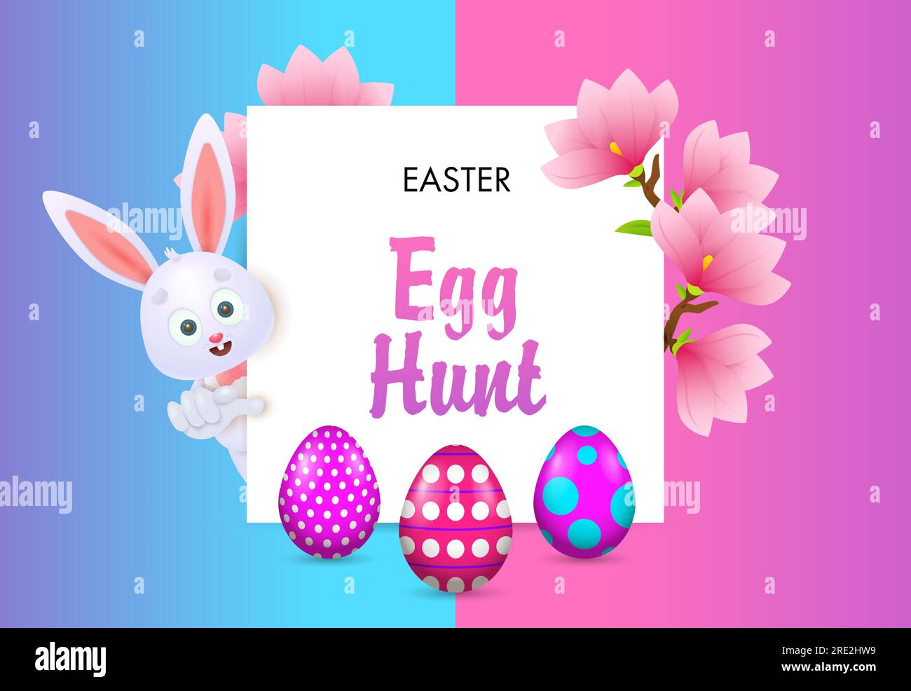 Egg Hunt lettering with bunny, flowers and eggs Stock Vector Image ...