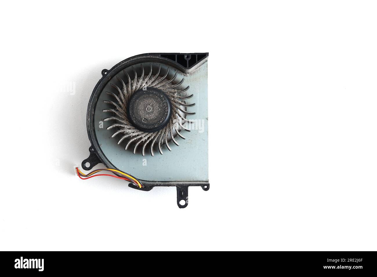 Dirty dust on laptop computer cooling fan on white background. Air vent